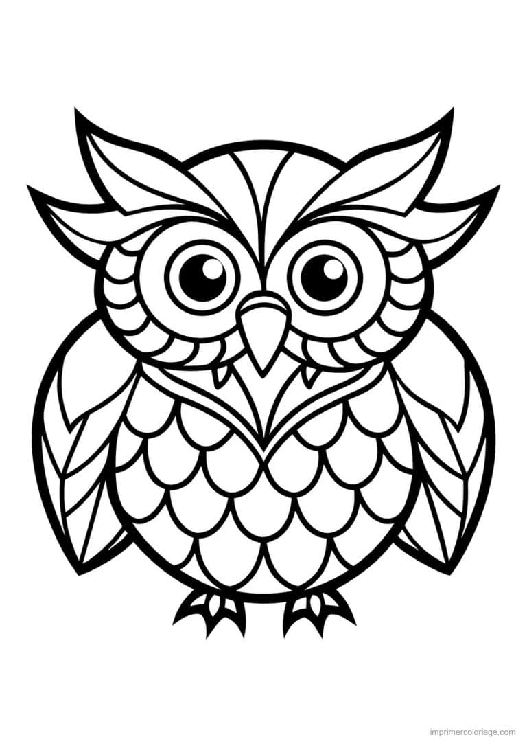 coloriage hibou plumes en ecailles - dessin gratuit &agrave; imprimer
