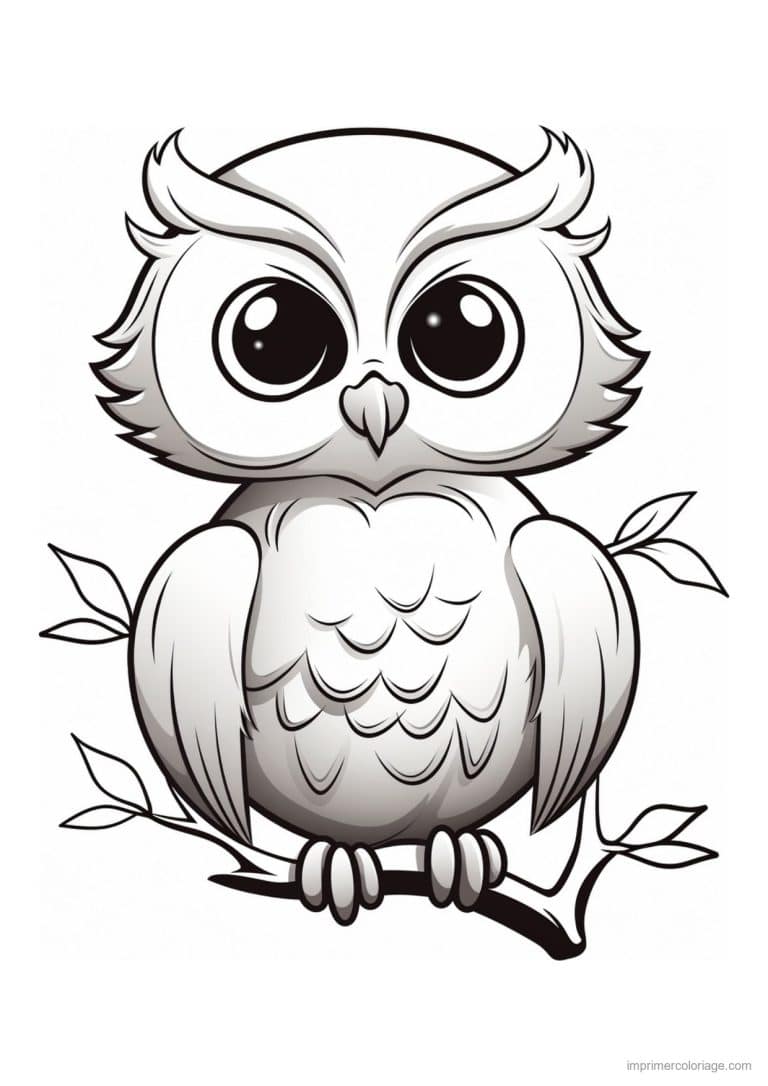 coloriage hibou sur une branche fleurie - dessin gratuit &agrave; imprimer