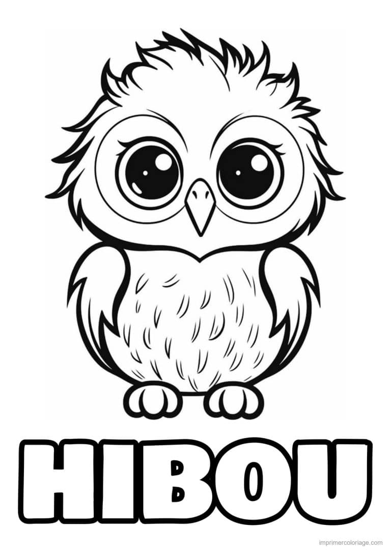 coloriage hibou tout rond kawai - dessin gratuit &agrave; imprimer