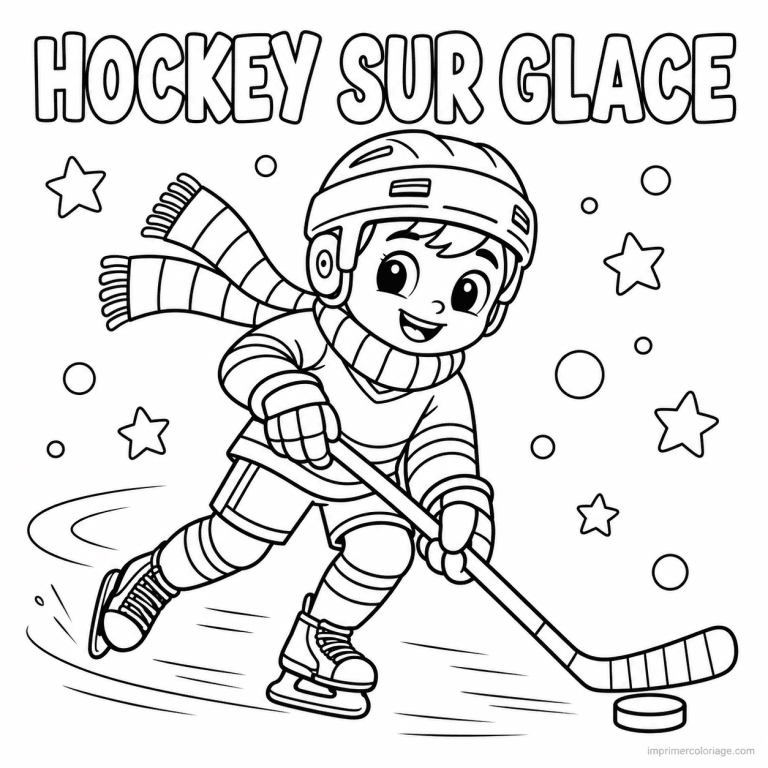 coloriage hockey sur glace cute joueur echarpe glisse palet titre haut - dessin gratuit &agrave; imprimer