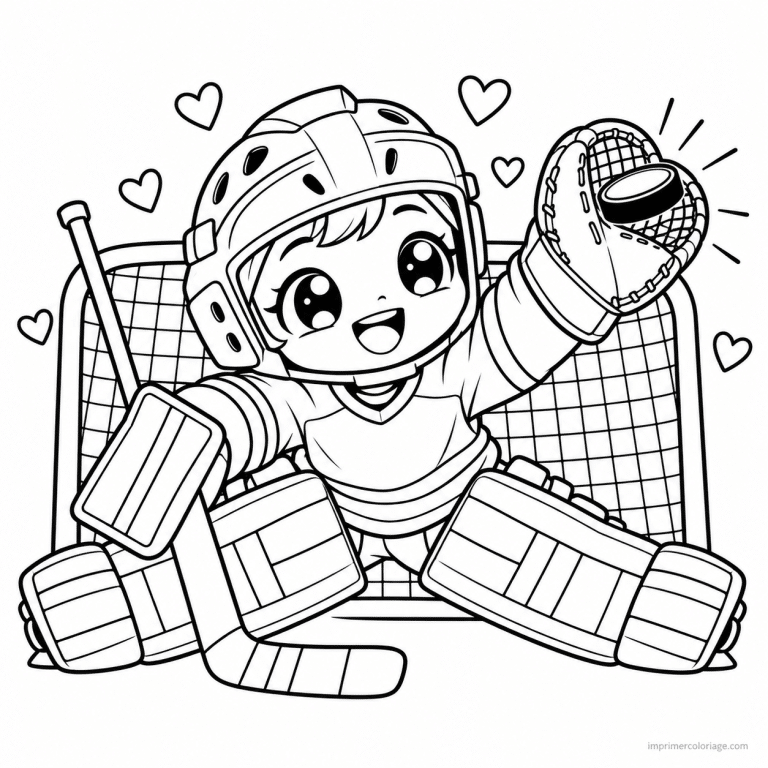 coloriage hockey sur glace kawaii gardien arret palet - dessin gratuit &agrave; imprimer