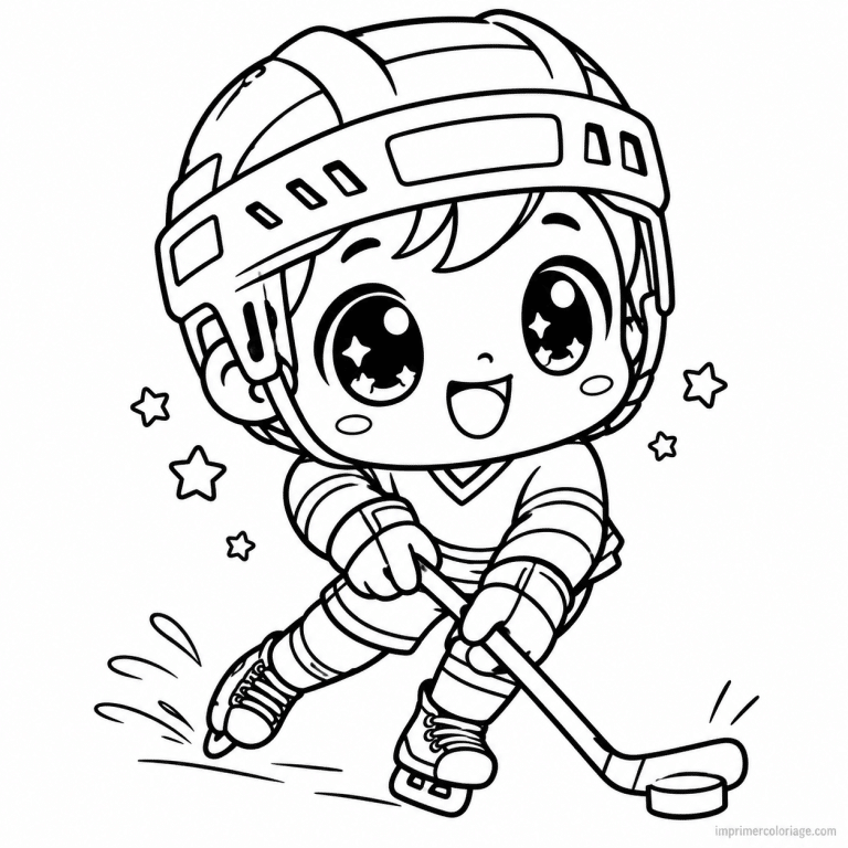 coloriage hockey sur glace kawaii joueur palet course - dessin gratuit &agrave; imprimer