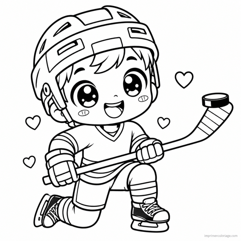 coloriage hockey sur glace kawaii joueur palet crosse - dessin gratuit &agrave; imprimer