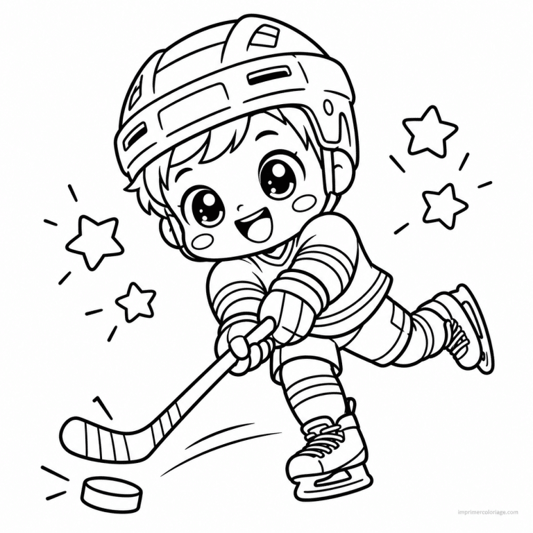 coloriage hockey sur glace kawaii joueur tir palet - dessin gratuit &agrave; imprimer