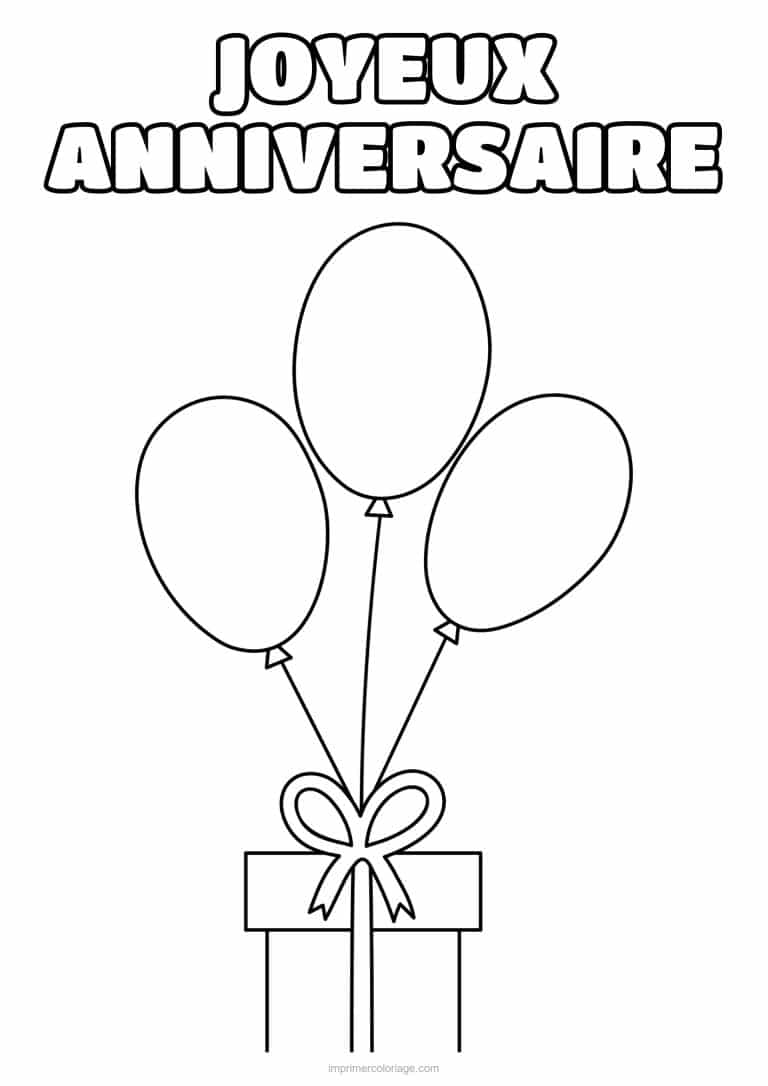 coloriage joyeux anniversaire ballons et cadeau - dessin gratuit &agrave; imprimer