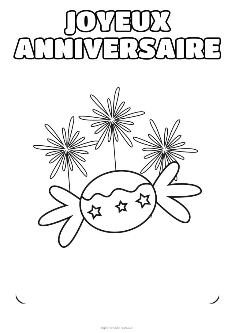 coloriage joyeux anniversaire bonbon et etincelles - dessin gratuit &agrave; imprimer