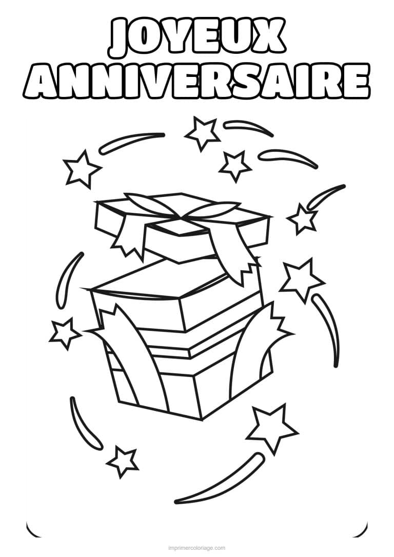 coloriage joyeux anniversaire cadeau ouvert et etoiles - dessin gratuit &agrave; imprimer