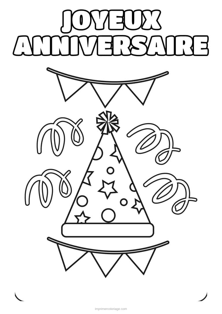 coloriage joyeux anniversaire chapeau de fete et guirlandes - dessin gratuit &agrave; imprimer