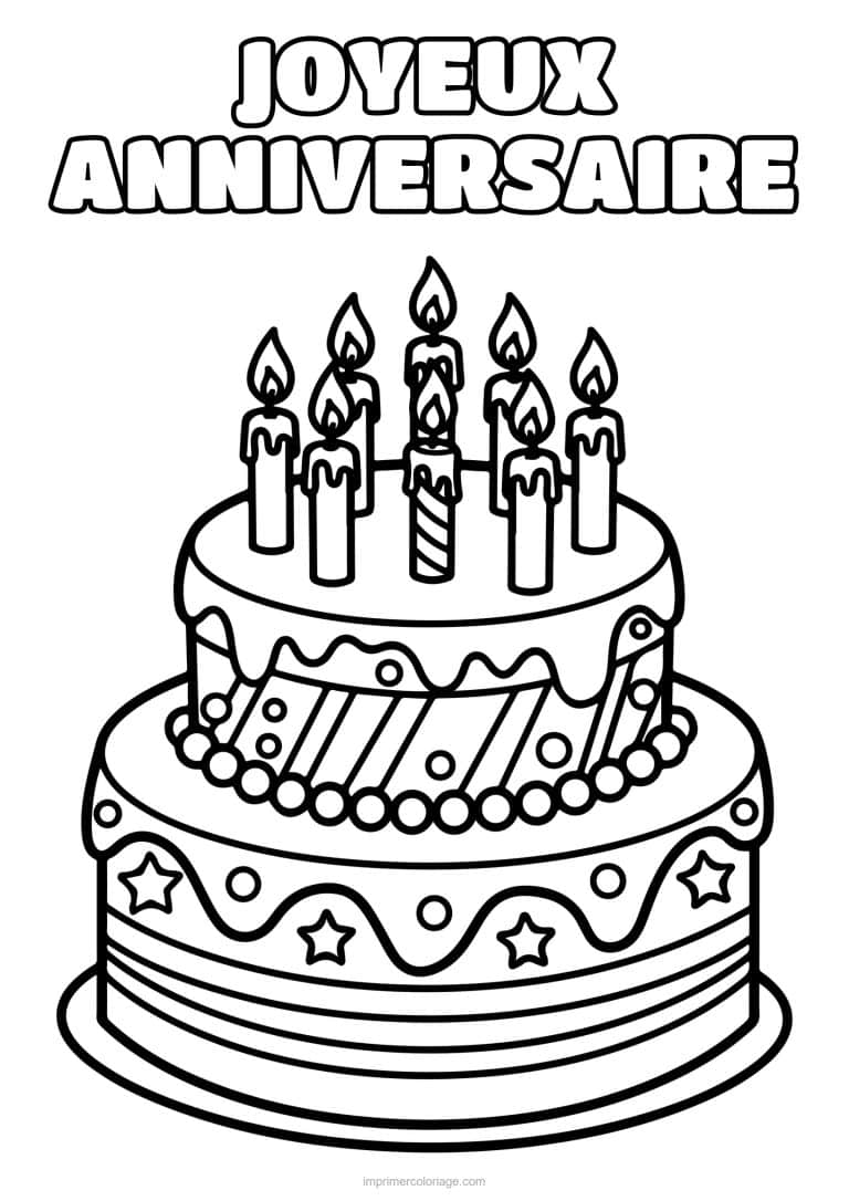 coloriage joyeux anniversaire gateau a cinq bougies - dessin gratuit &agrave; imprimer