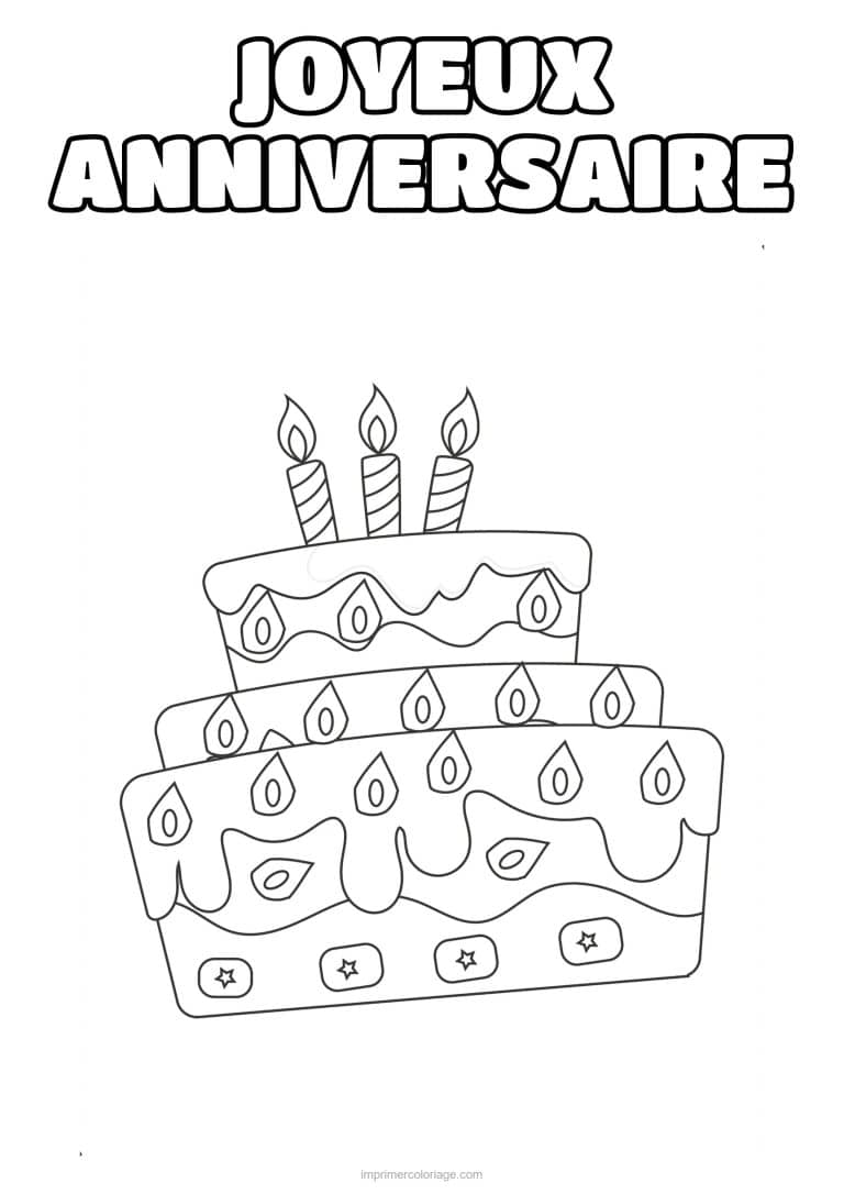 coloriage joyeux anniversaire gateau a trois etages - dessin gratuit &agrave; imprimer