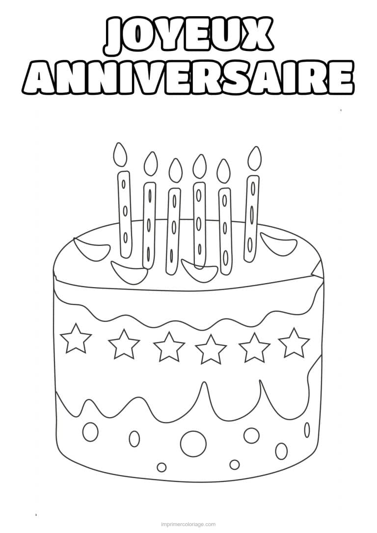 coloriage joyeux anniversaire gateau aux etoiles - dessin gratuit &agrave; imprimer