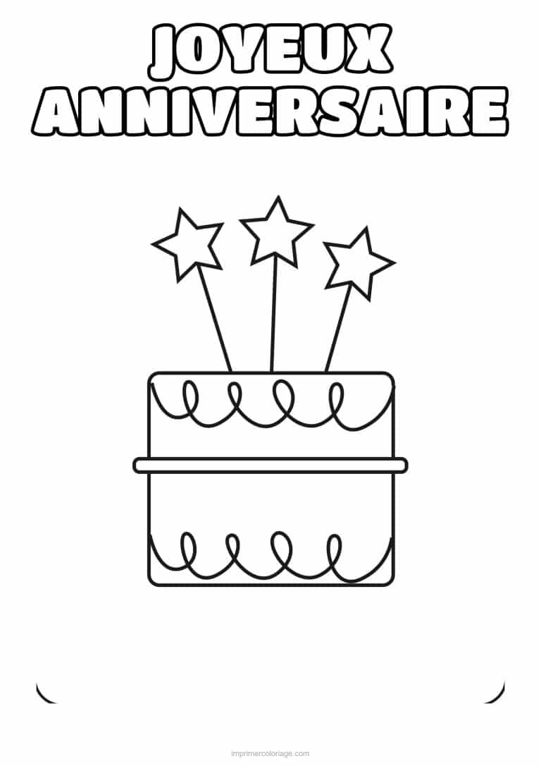 coloriage joyeux anniversaire gateau aux etoiles filantes - dessin gratuit &agrave; imprimer
