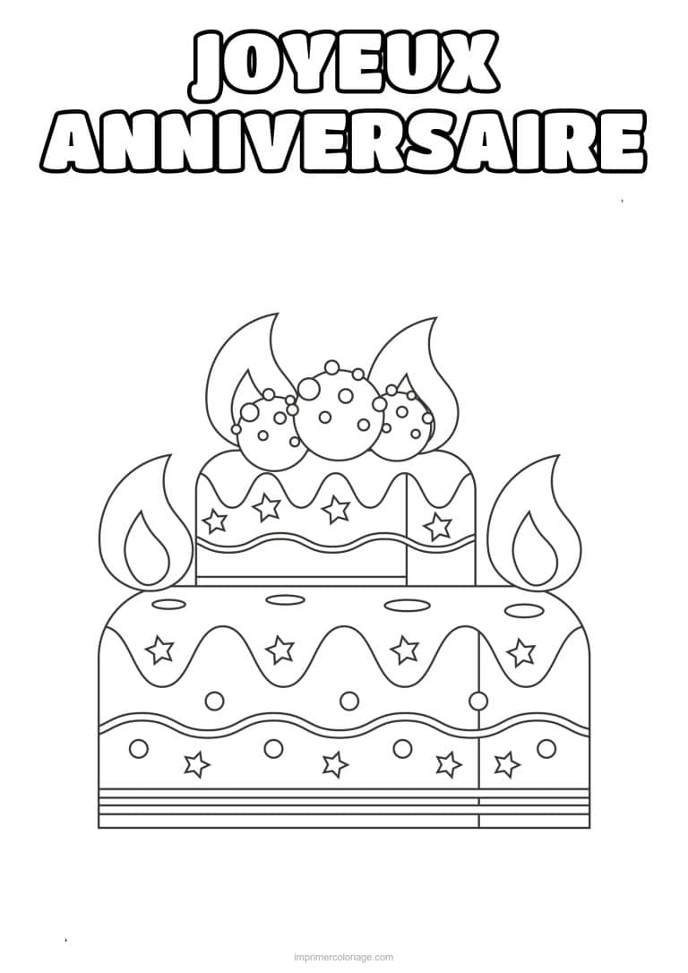 coloriage joyeux anniversaire gateau aux flammes - dessin gratuit &agrave; imprimer