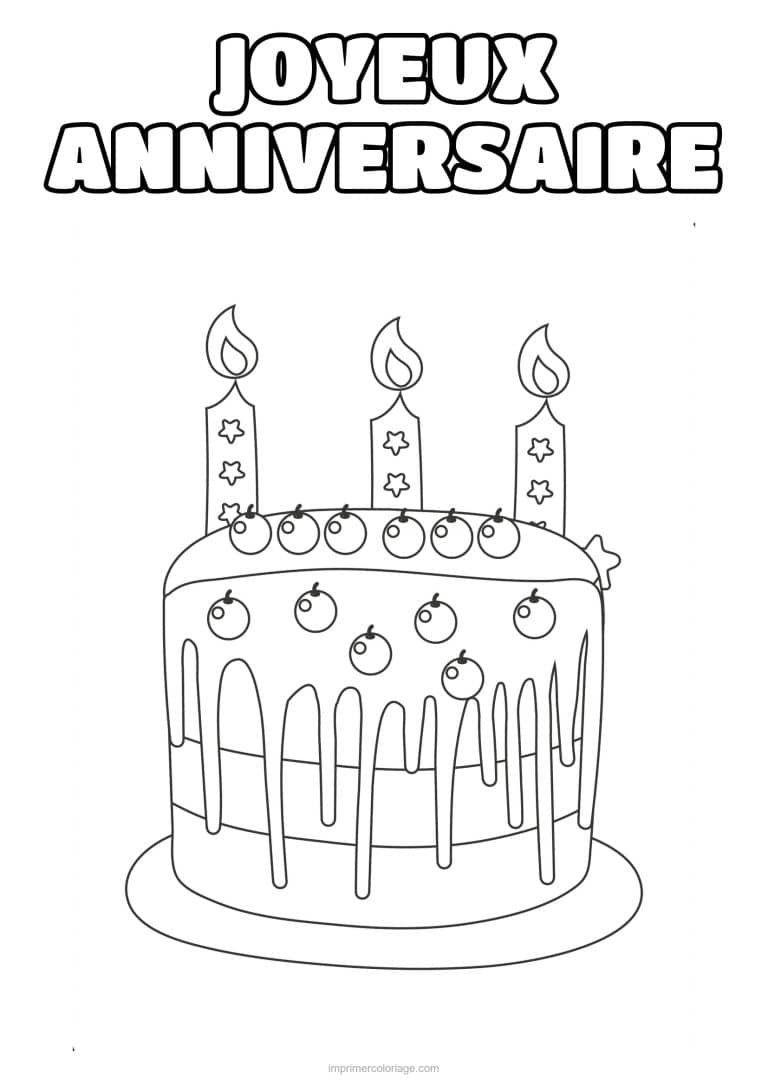 coloriage joyeux anniversaire gateau aux fruits rouges - dessin gratuit &agrave; imprimer
