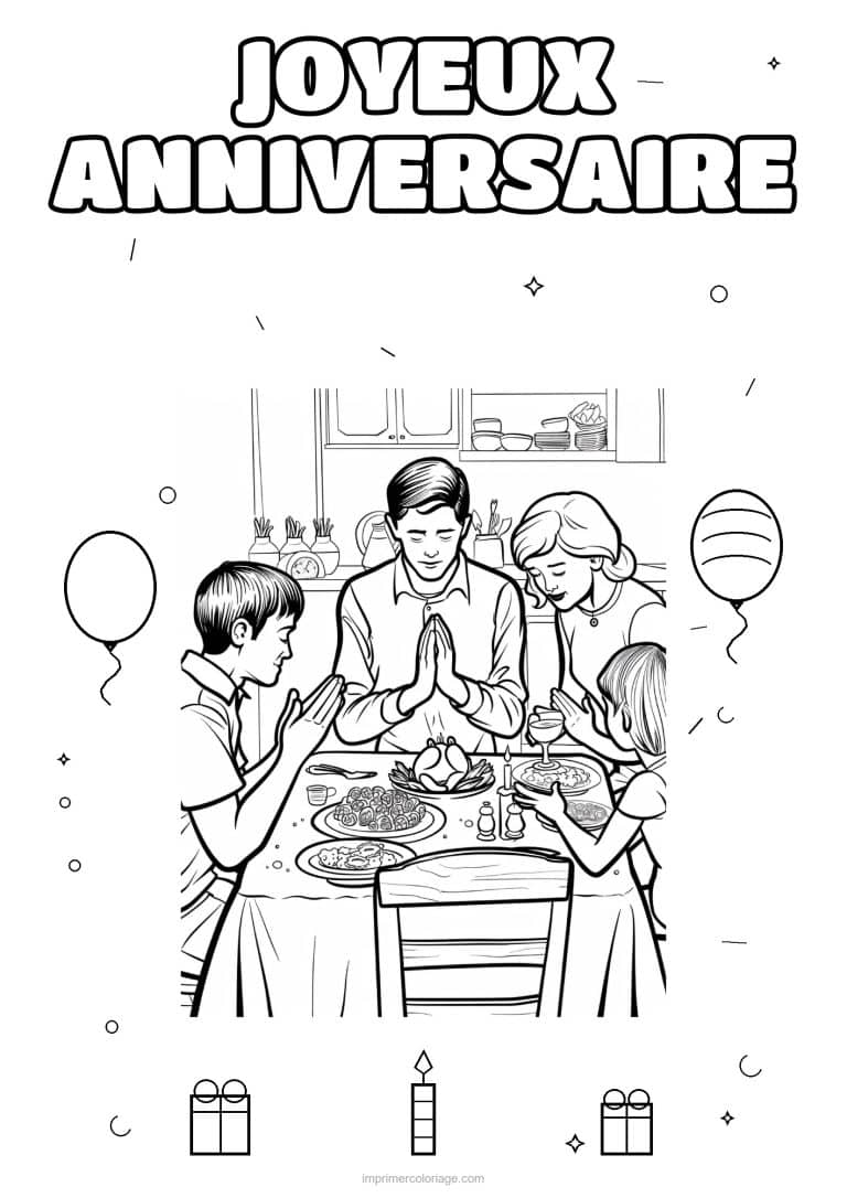 coloriage joyeux anniversaire la famille 10 - dessin gratuit &agrave; imprimer