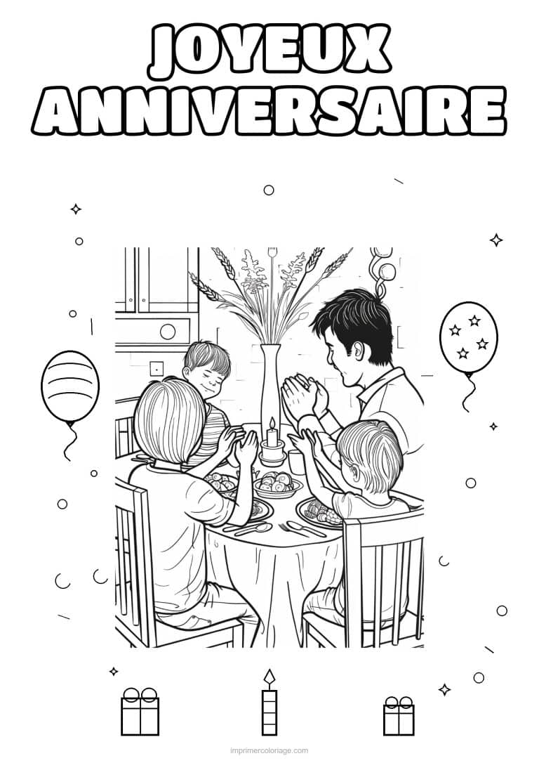 coloriage joyeux anniversaire la famille 11 - dessin gratuit &agrave; imprimer