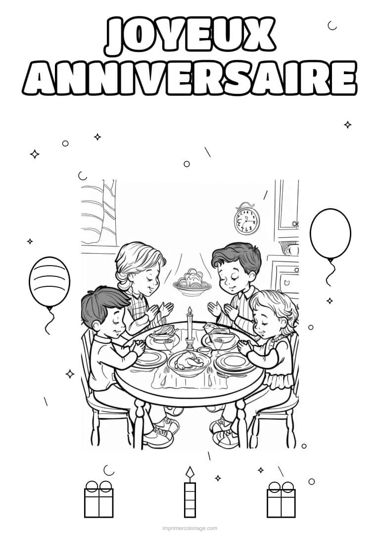 coloriage joyeux anniversaire la famille 12 - dessin gratuit &agrave; imprimer