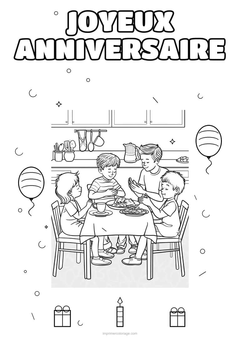 coloriage joyeux anniversaire la famille 13 - dessin gratuit &agrave; imprimer