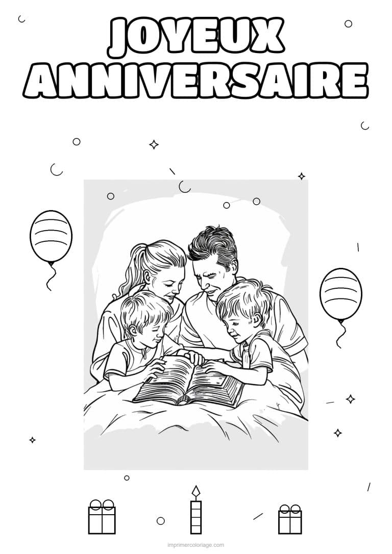 coloriage joyeux anniversaire la famille 14 - dessin gratuit &agrave; imprimer