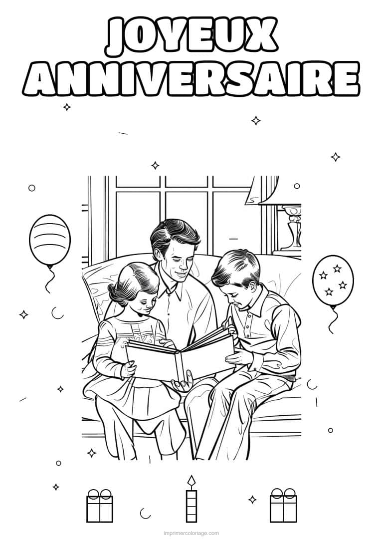 coloriage joyeux anniversaire la famille 15 - dessin gratuit &agrave; imprimer