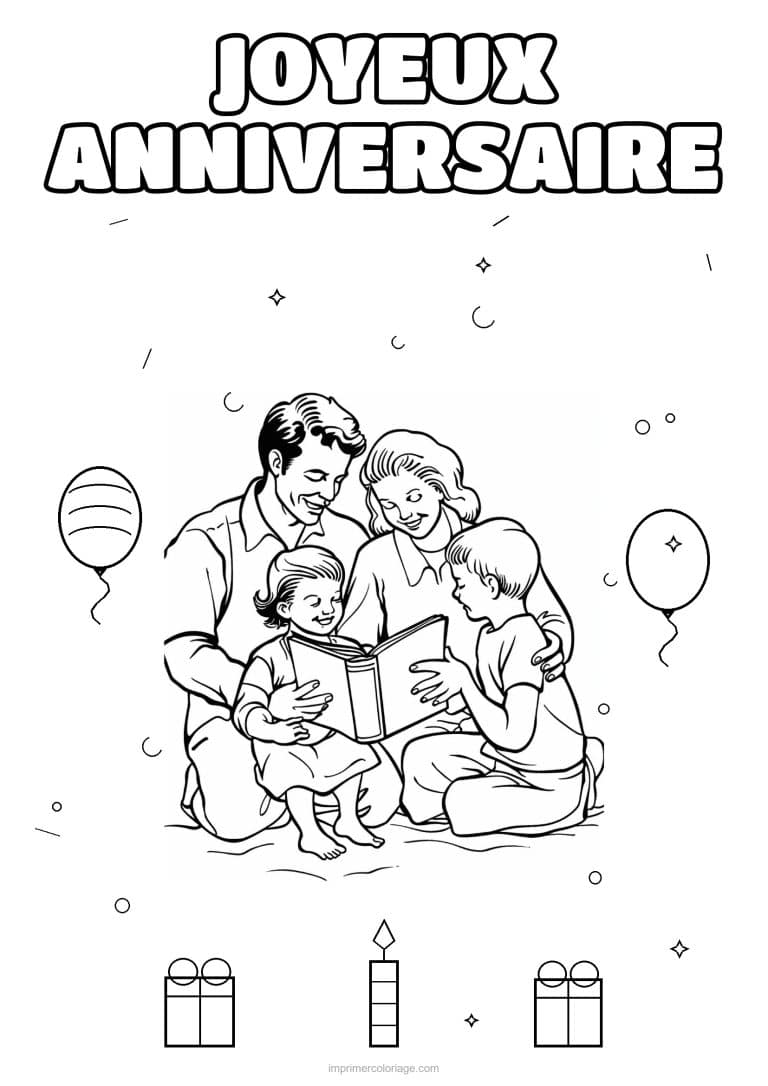 coloriage joyeux anniversaire la famille 16 - dessin gratuit &agrave; imprimer