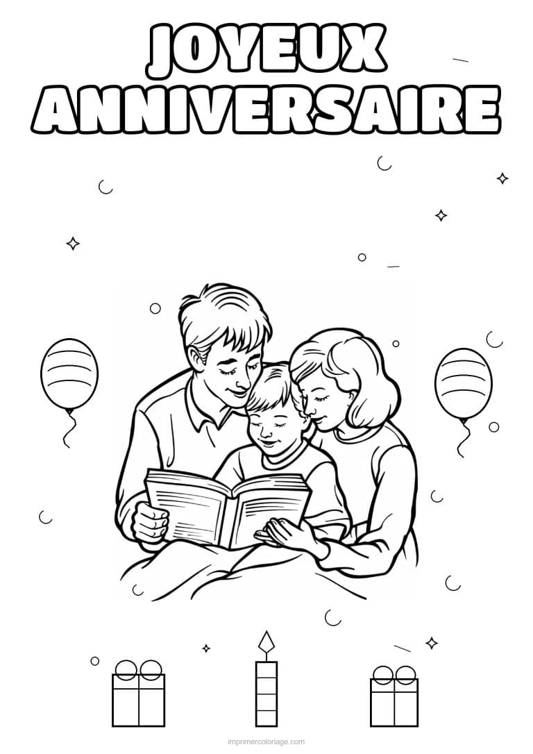 coloriage joyeux anniversaire la famille 17 - dessin gratuit &agrave; imprimer