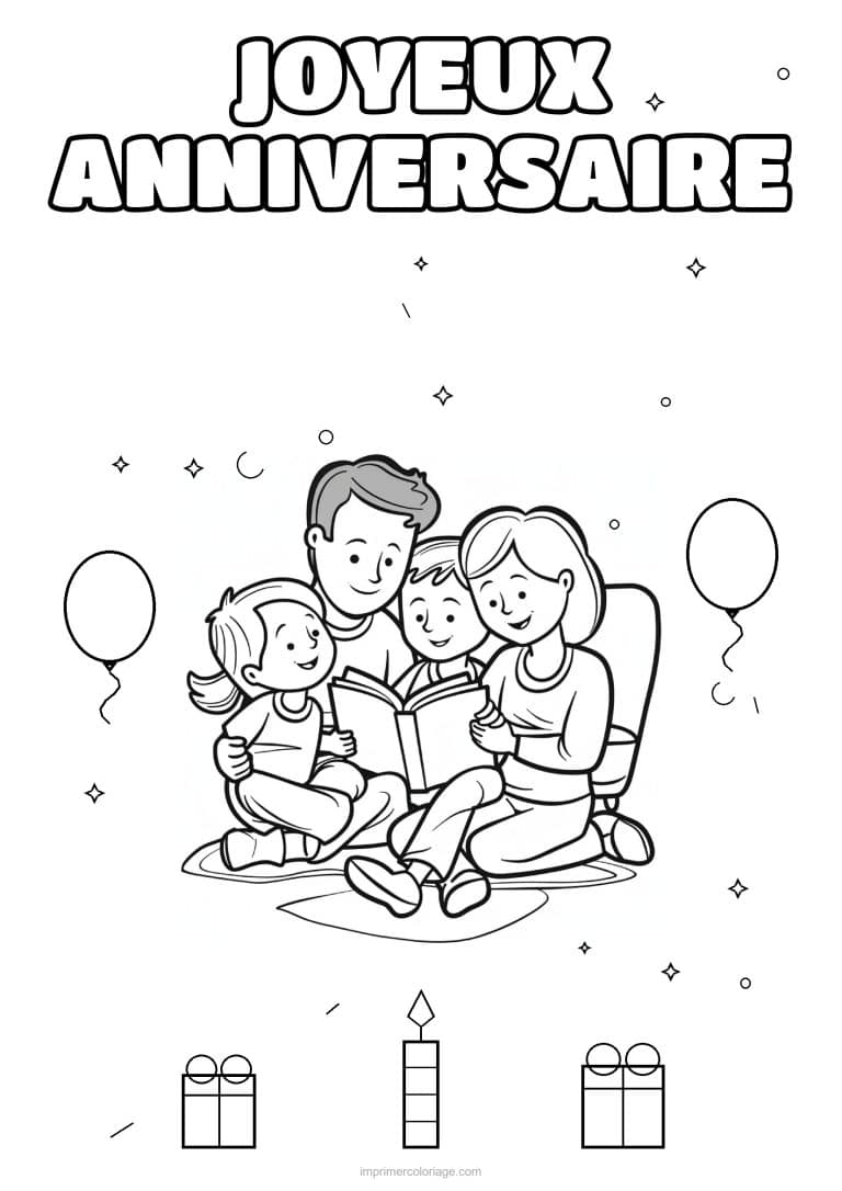 coloriage joyeux anniversaire la famille 18 - dessin gratuit &agrave; imprimer
