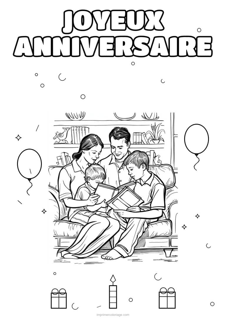 coloriage joyeux anniversaire la famille 19 - dessin gratuit &agrave; imprimer
