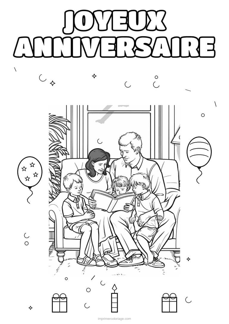 coloriage joyeux anniversaire la famille 20 - dessin gratuit &agrave; imprimer