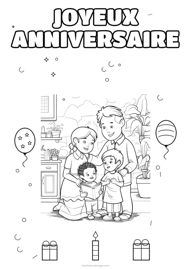 coloriage joyeux anniversaire la famille 21 - dessin gratuit &agrave; imprimer