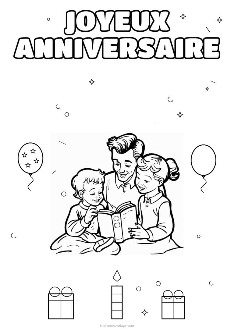 coloriage joyeux anniversaire la famille 22 - dessin gratuit &agrave; imprimer