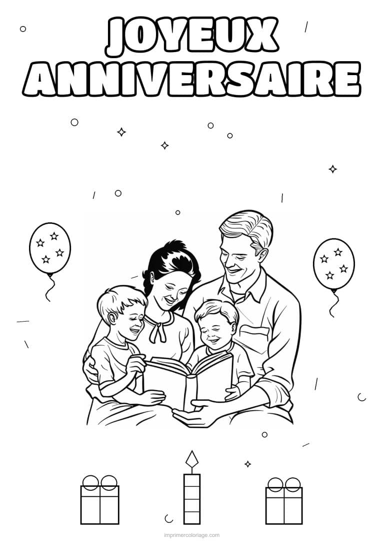 coloriage joyeux anniversaire la famille 23 - dessin gratuit &agrave; imprimer