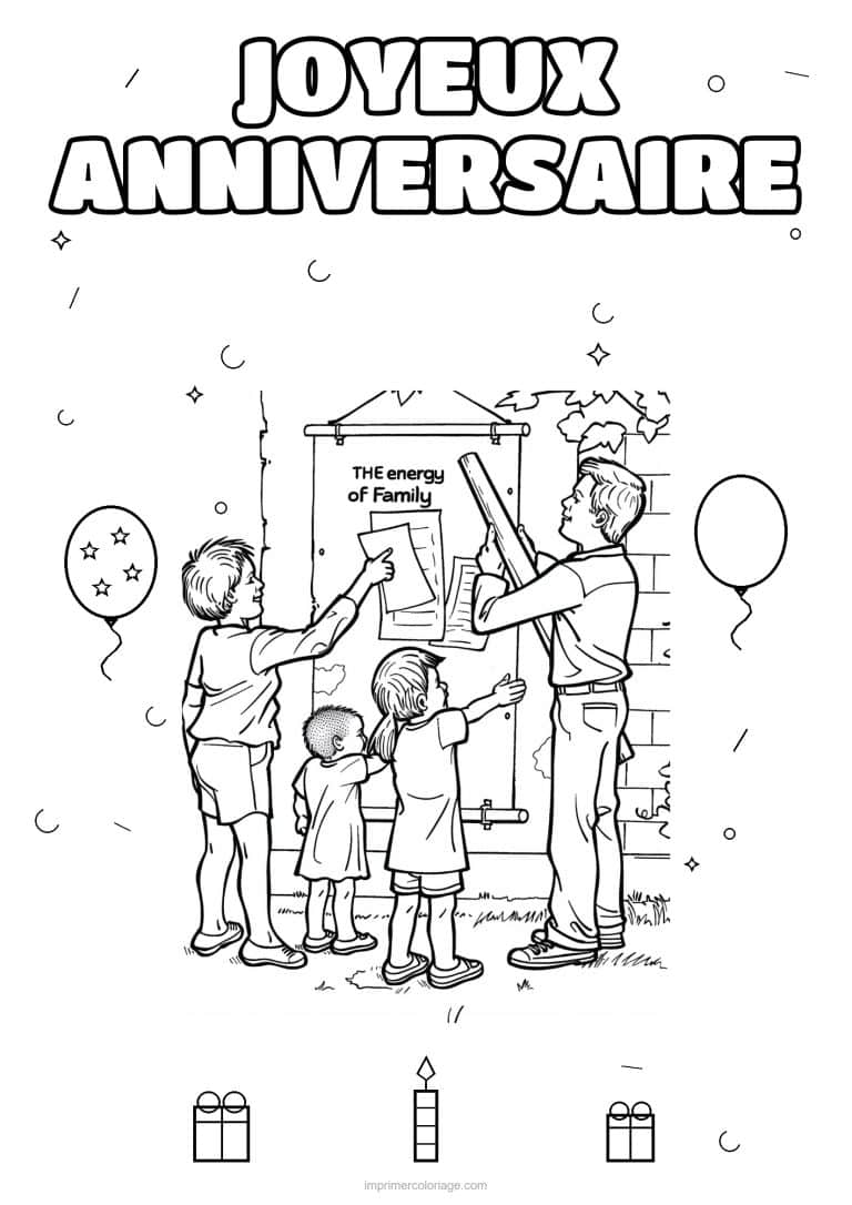 coloriage joyeux anniversaire la famille 24 - dessin gratuit &agrave; imprimer
