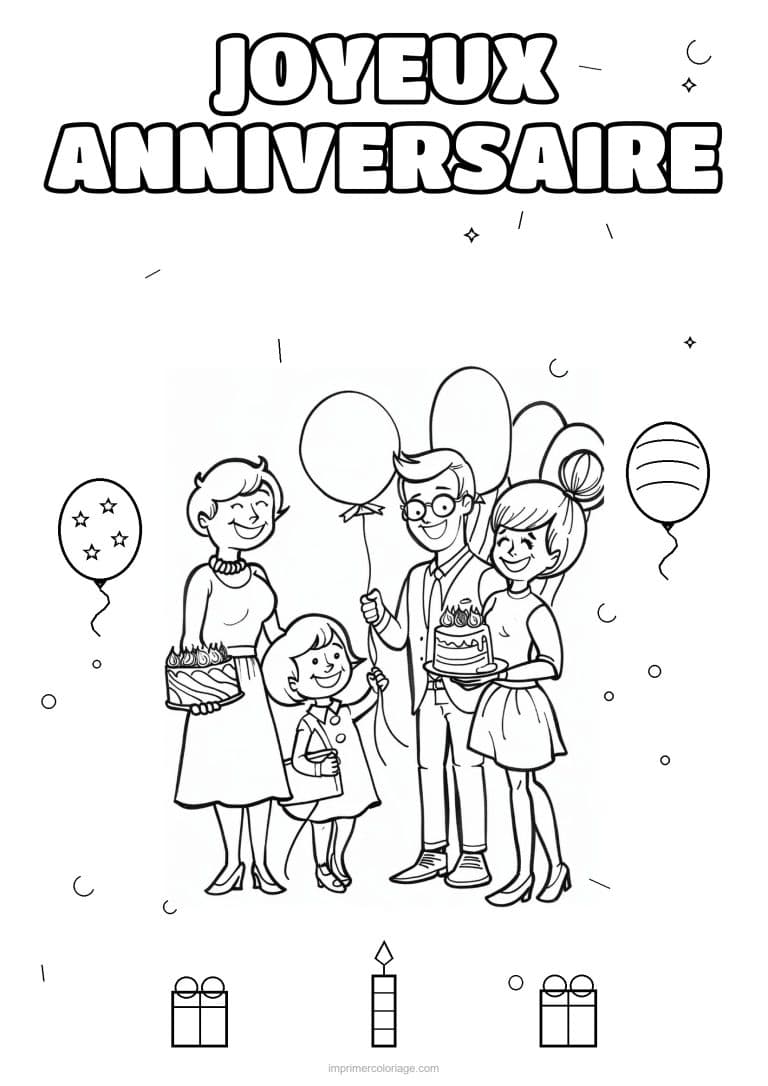 coloriage joyeux anniversaire la famille 27 - dessin gratuit &agrave; imprimer