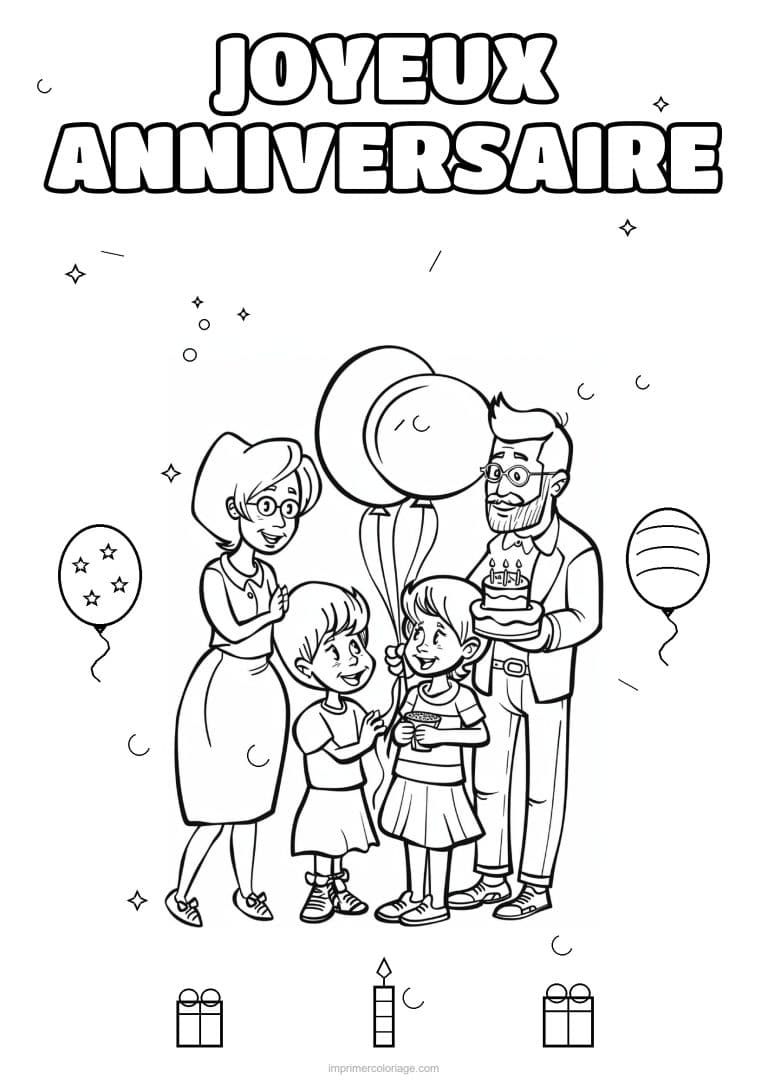 coloriage joyeux anniversaire la famille 28 - dessin gratuit &agrave; imprimer