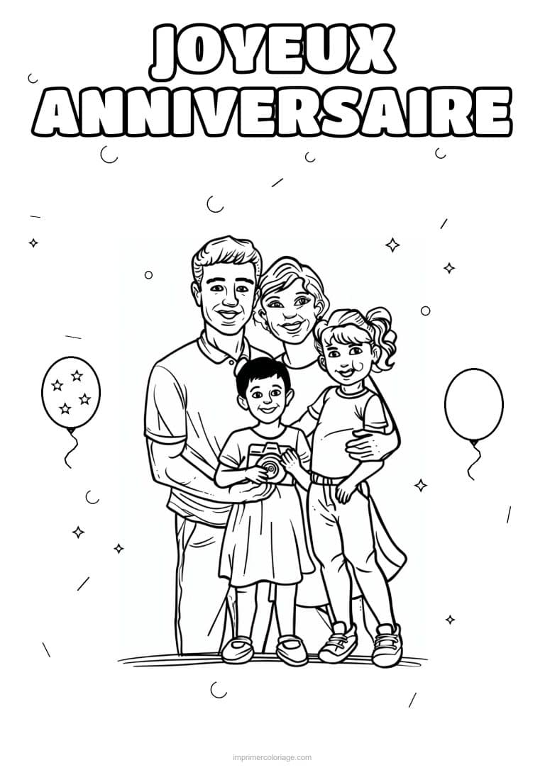 coloriage joyeux anniversaire la famille 29 - dessin gratuit &agrave; imprimer