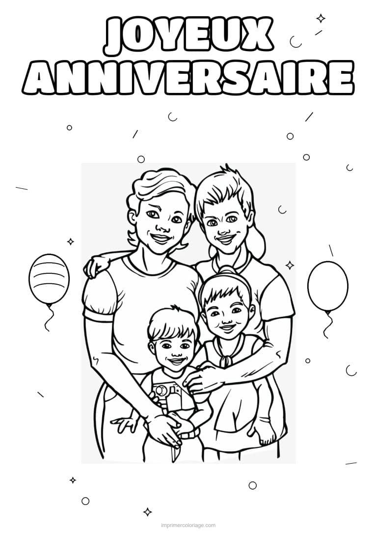 coloriage joyeux anniversaire la famille 30 - dessin gratuit &agrave; imprimer