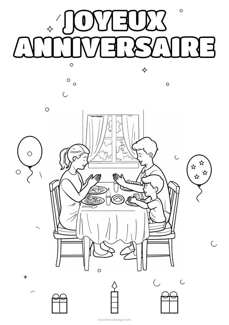 coloriage joyeux anniversaire la famille 7 - dessin gratuit &agrave; imprimer