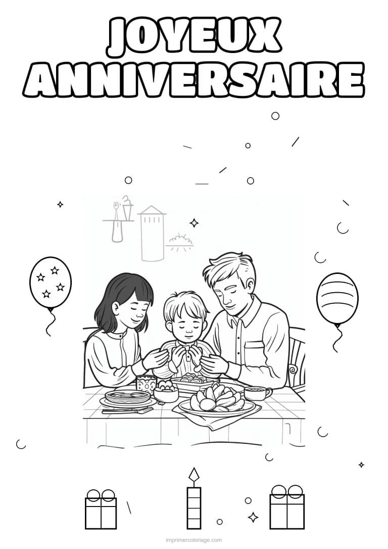 coloriage joyeux anniversaire la famille 8 - dessin gratuit &agrave; imprimer