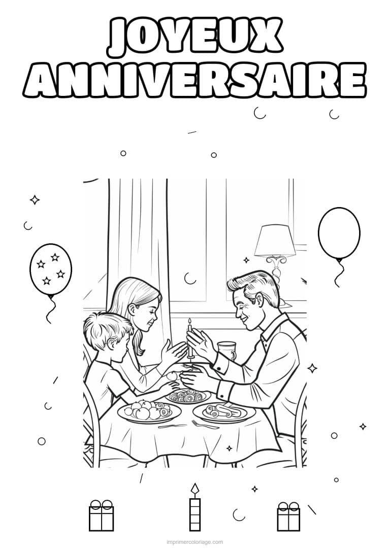 coloriage joyeux anniversaire la famille 9 - dessin gratuit &agrave; imprimer