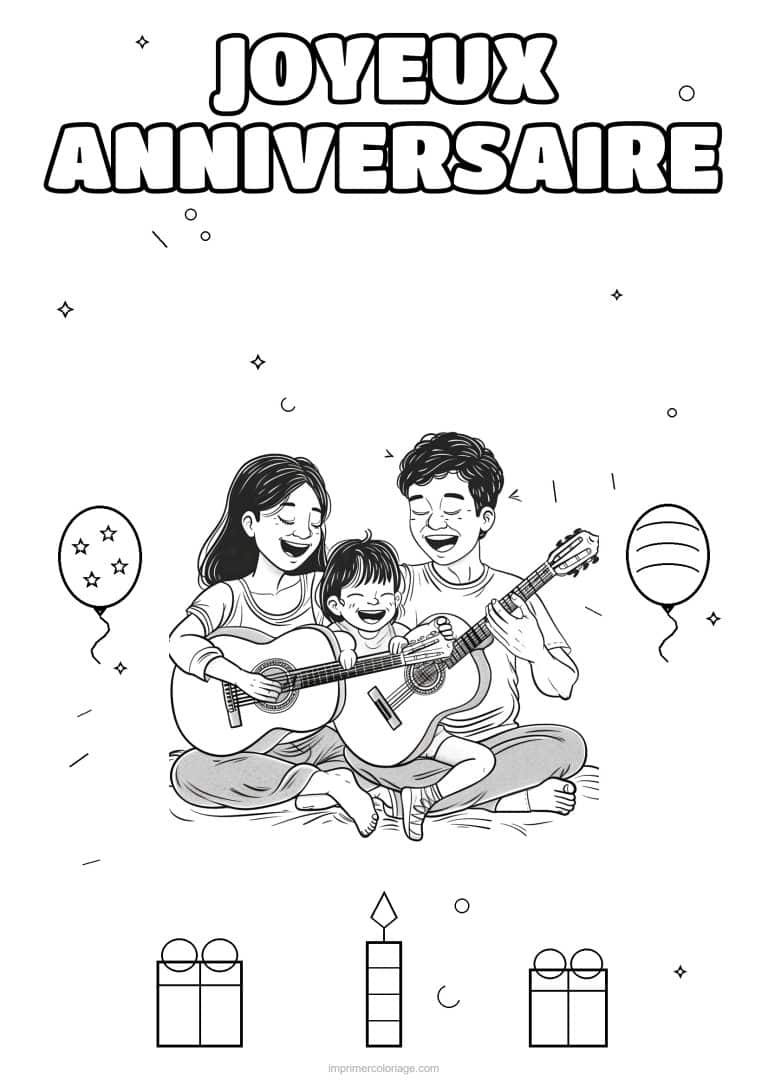 coloriage joyeux anniversaire la famille en musique 7 - dessin gratuit &agrave; imprimer
