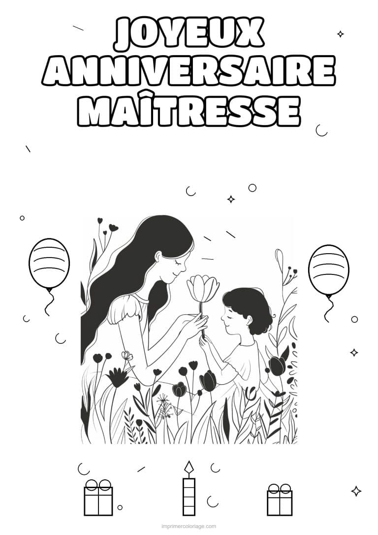 coloriage joyeux anniversaire maitresse une adulte et les enfants 7 - dessin gratuit &agrave; imprimer