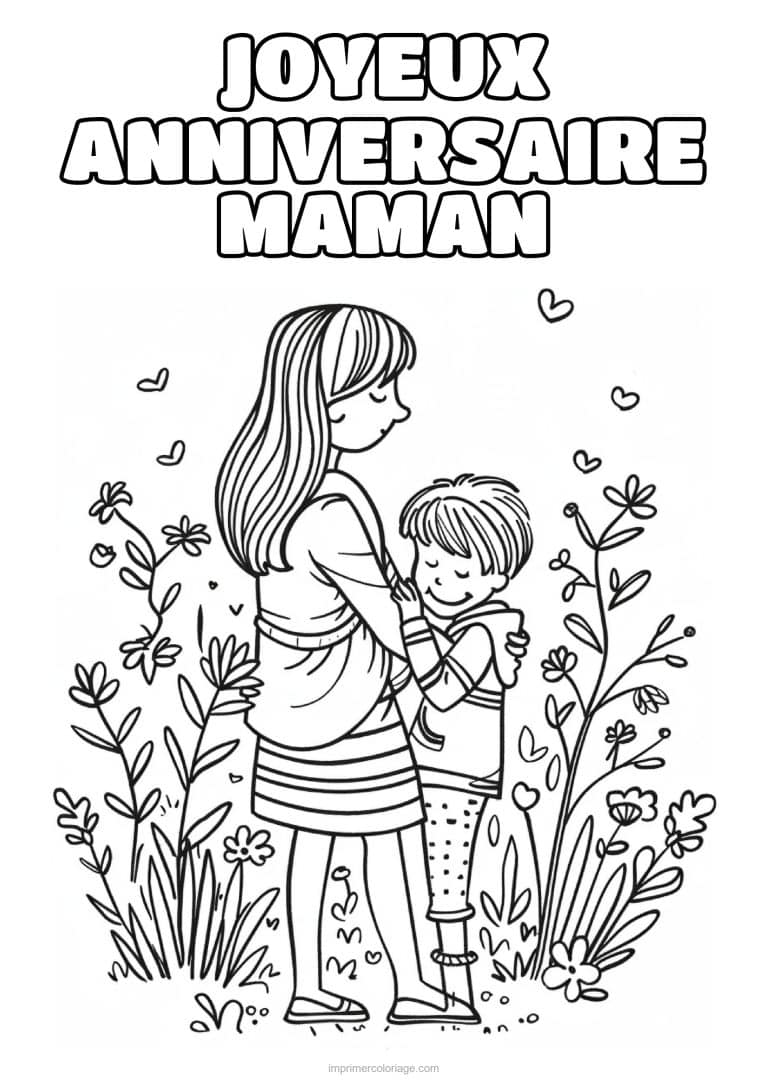 coloriage joyeux anniversaire maman maman et son enfant 1 - dessin gratuit &agrave; imprimer