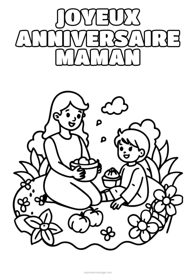 coloriage joyeux anniversaire maman maman et son enfant 10 - dessin gratuit &agrave; imprimer