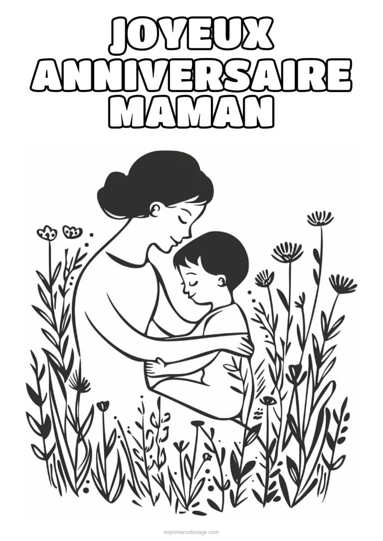 coloriage joyeux anniversaire maman maman et son enfant 12 - dessin gratuit &agrave; imprimer