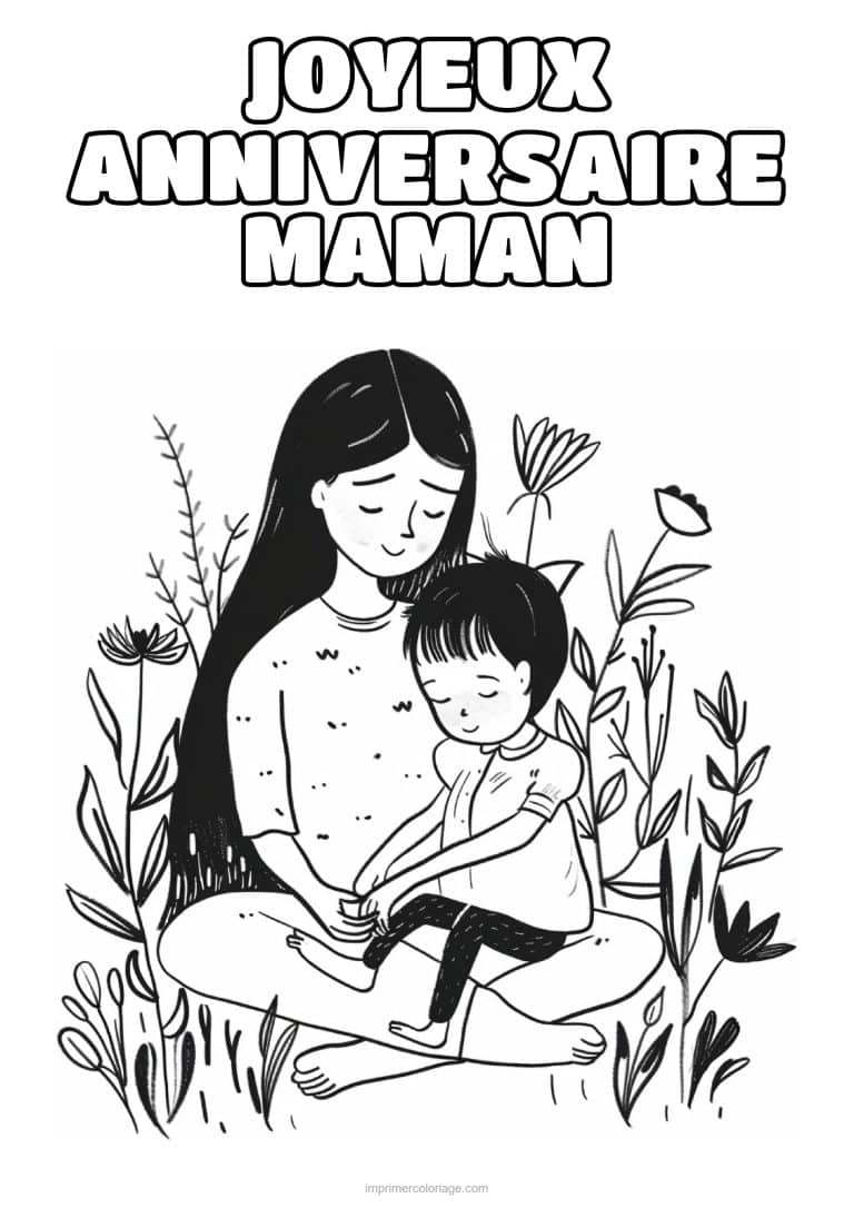 coloriage joyeux anniversaire maman maman et son enfant 14 - dessin gratuit &agrave; imprimer