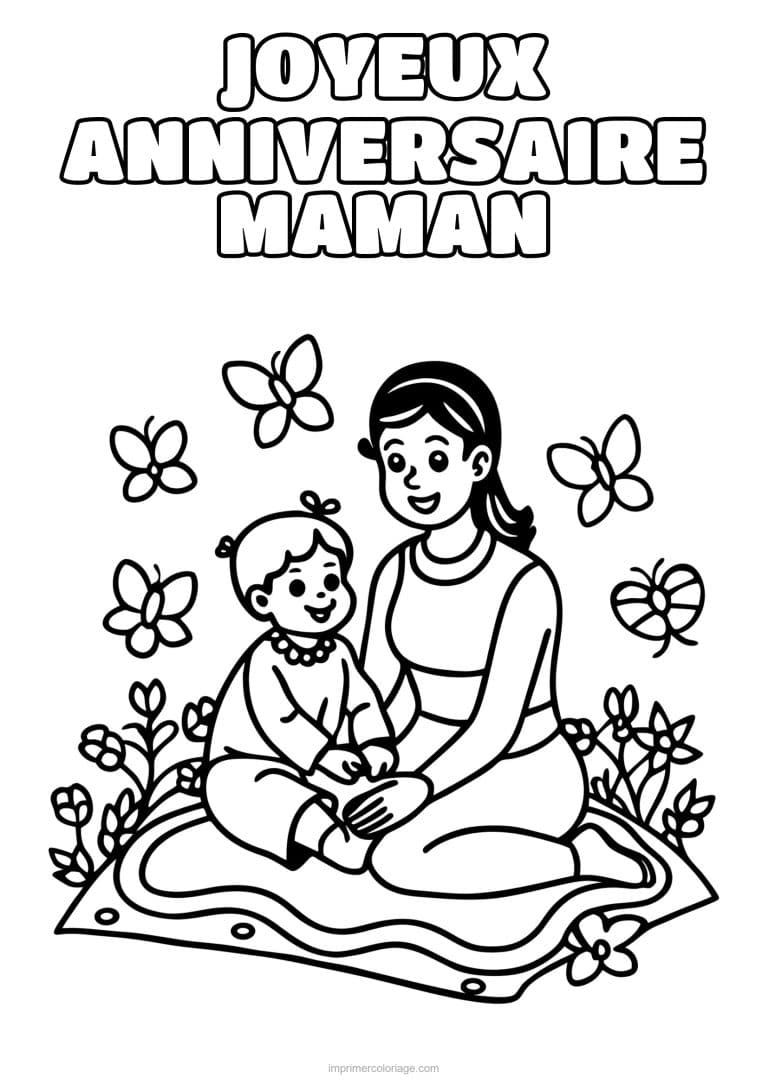 coloriage joyeux anniversaire maman maman et son enfant 16 - dessin gratuit &agrave; imprimer