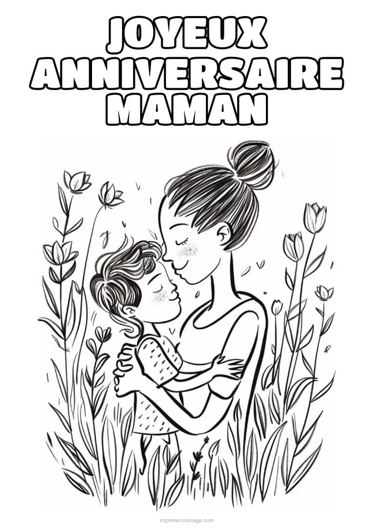 coloriage joyeux anniversaire maman maman et son enfant 17 - dessin gratuit &agrave; imprimer