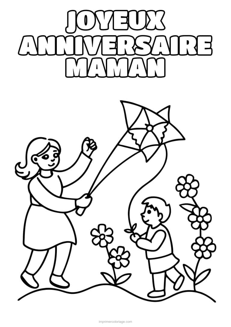 coloriage joyeux anniversaire maman maman et son enfant 18 - dessin gratuit &agrave; imprimer