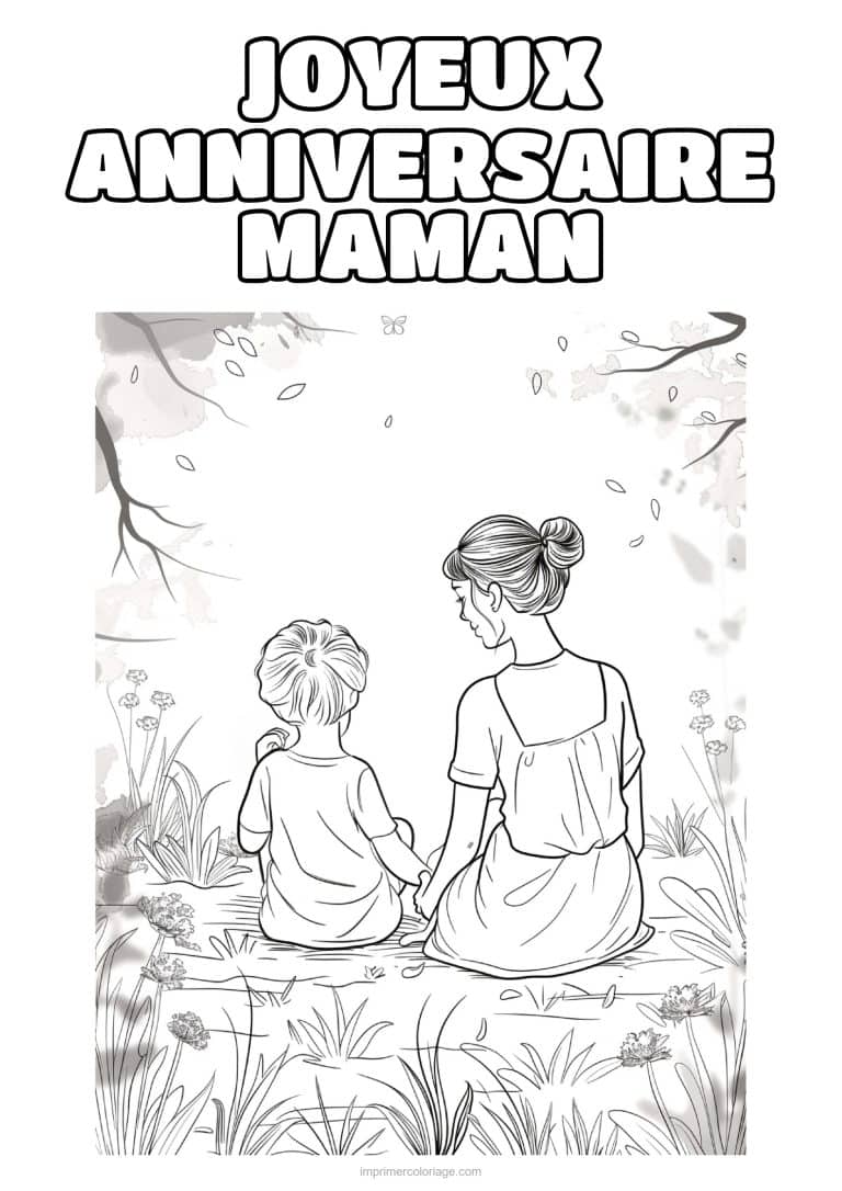 coloriage joyeux anniversaire maman maman et son enfant 19 - dessin gratuit &agrave; imprimer